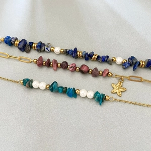 Bracelet bohème en acier inoxydable avec pierres concassées, perles et pendentif étoile