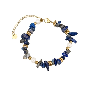 Bracelet bohème en acier inoxydable avec pierres bleues, perles et charme d'étoile de mer
