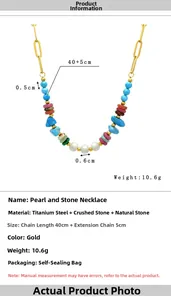 Détail du collier en acier titane avec chaîne 40cm, pierres bleues et perles 0,6cm
