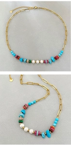 Vue détaillée du collier bohème en acier titane avec pierres et perles