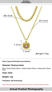 Detailed size chart for pink zircon double layer titanium steel necklace and dimensions