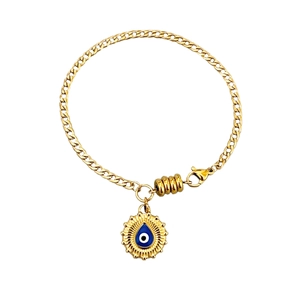 Bracelet chaîne en acier doré avec pendentif goutte mauvais œil et rayons de soleil