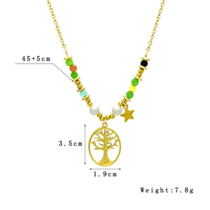 18K gouden levensboom ketting met natuurstenen en parels, 45+5cm verstelbaar
