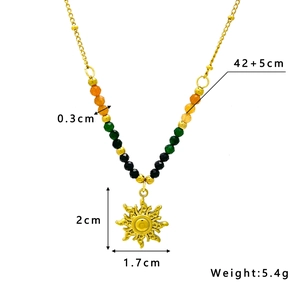 Sun Pendant Necklace Gold Plated Stainless Steel Natural Stone Beads Bohemian Retro Jewelry For Women