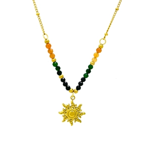 Retro 18K gold plated stainless steel sun pendant necklace with natural stone beads