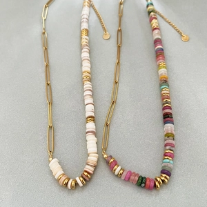 Bohemian retro handmade patchwork beaded necklace with colorful disc beads for women