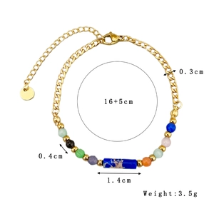 18K gold plated stainless steel bracelet with natural stone beads and blue center tube