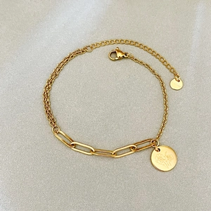 Rose Flower Pendant Bracelet Stainless Steel Mirror Finish Paperclip Mixed Chain Vintage Fashion Jewelry For Women