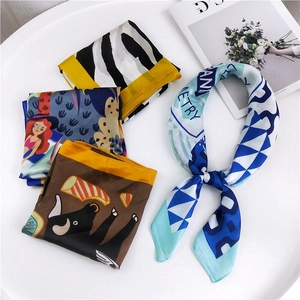 70cm elegant printed square silk scarves set in geometric, bull and zebra patterns