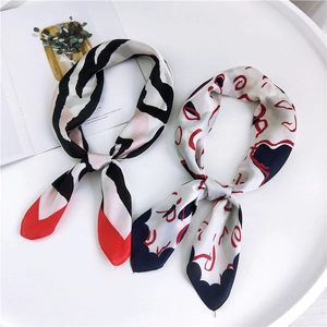 70cm elegant square silk scarf featuring artistic red stripes and wavy edges on white