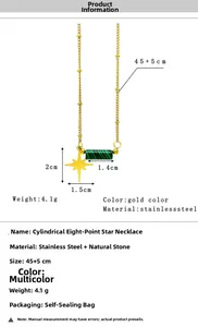 Détail du pendentif en pierre naturelle verte avec étoile dorée sur chaîne en acier