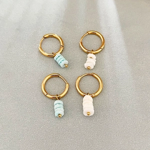 Geometric Hoop Dangle Earrings With Stainless Steel And Natural Shell Stone Stacked Beads Minimalist Bohemian For Women