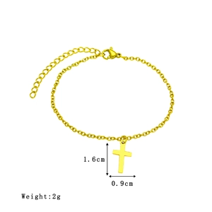 Vintage gold stainless steel cross charm bracelet with minimalist dainty chain for women