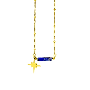 Collier minimaliste en or avec pendentif pilier en pierre naturelle bleue et étoile