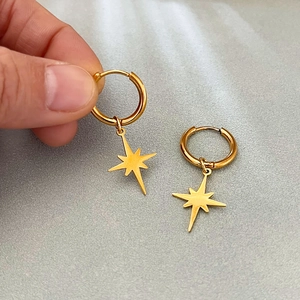 Fashion vintage eight-pointed star gold circle earrings for women in stainless steel