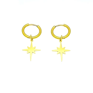 Golden vintage eight-pointed star hoop earrings in stainless steel with 18K gold plating