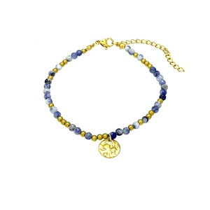 Bracelet perlé fait main avec pierres de marbre bleu, perles dorées 18k et pendentif