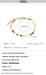 Detail view of colorful 3mm beaded bracelet with lobster clasp and extension chain