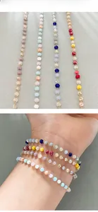 Detailed view of 3mm colorful crystal bead bracelet with 18k gold-plated stainless steel chain
