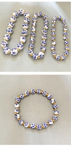 Detailed comparison of vintage blue and white ceramic beads in three different sizes