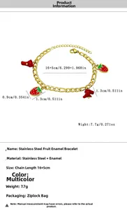 Detail of stainless steel strawberry bracelet with 16 plus 5cm length and 7.7g weight