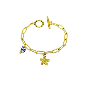 Bracelet étoile de mer en acier doré avec perle céramique et fermoir à bascule OT