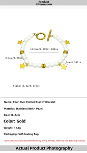Detail of gold star pendant and OT toggle clasp on a natural pearl bracelet
