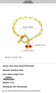 Spécifications de taille détaillées pour le bracelet cerise OT en acier inoxydable et mesures