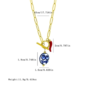 Gold chain necklace with red chili and floral ceramic pendant with OT buckle 45cm