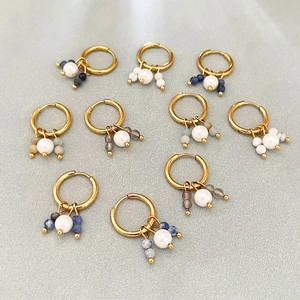 Orecchini a cerchio vintage in acciaio inossidabile con pietre naturali e perle