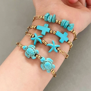 Bracciale In Acciaio Inossidabile Turchese Sintetico Catena A Graffetta Tartaruga Stella Marina Croce Gioielli Boho Per Donna