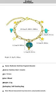 Detail of adjustable stainless steel bracelet with blue ceramic stones and gold stars