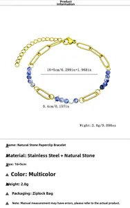 Détail du bracelet en acier inoxydable 18K doré avec pierres naturelles et maillons