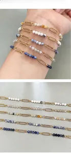 Détail de bracelets en perles de pierre naturelle et acier doré 18 carats lot de 5