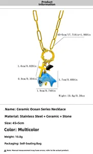 Detail view of marine dolphin pendant necklace with 45+5cm size and 10.8g weight info