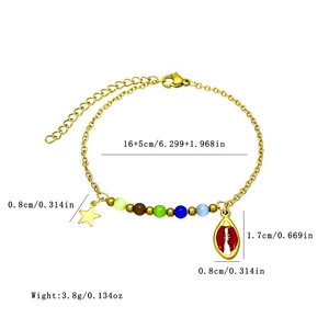 Bracelet en acier inoxydable doré avec perles œil de chat, breloques coquillage et étoile