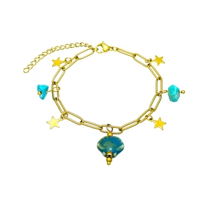 Star charm bracelet with gold links and blue ceramic accents for beach style