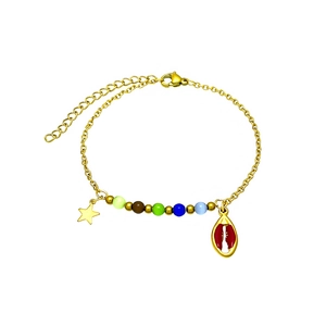 Bracelet doré en acier inoxydable avec perles œil de chat et pendentif coquille