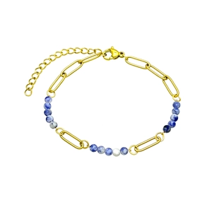 Bracelet chaîne en acier doré 18K avec perles en pierre naturelle bleue sodalite