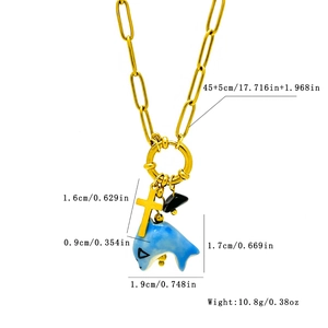 18K gold plated stainless steel chain necklace with dolphin and cross charms
