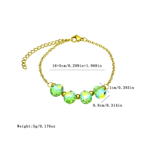 Colorful faceted green crystal teardrop bead bracelet in 18k gold plated stainless steel