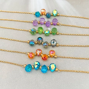 Colorful crystal teardrop bead bracelets on 18k gold plated stainless steel chains