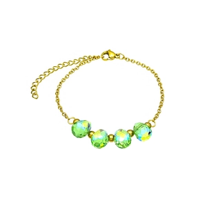 18k gold plated stainless steel bracelet featuring vibrant faceted green crystal beads