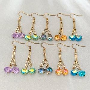 Stainless Steel Faceted Glass Bead Drop Earrings Cherry Shape Dopamine Style Dainty Jewelry For Women
