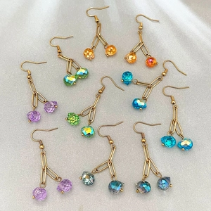 Colorful cherry-shaped crystal drop earrings on stainless steel hooks in various vibrant hues