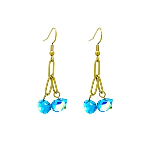 Sky blue faceted crystal teardrop earrings with gold stainless steel chains for women