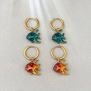 Boucles D'oreilles Créoles Poissons Tropicaux Marine Acier Inoxydable Émail Huile Coloré Dégradé Pendentif Animal Bijoux Pour Femmes
