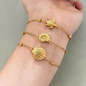 304 Stainless Steel Ocean Theme Bracelet Gold Plated Turtle Shell Conch Charms Beach Vacation Boho Jewelry For Women
