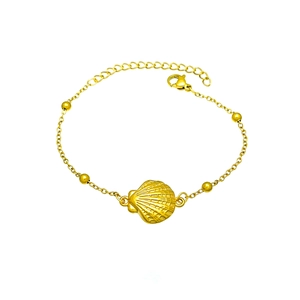Gold stainless steel shell bracelet with marine charms and adjustable lobster clasp