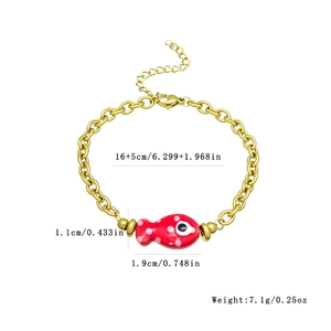 Gold-plated stainless steel chain bracelet featuring a red polka dot fish pendant charm